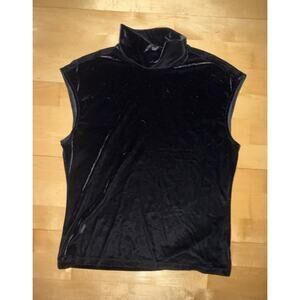 VTG Limited Black Velvet Velour Mock neck Sleeveless Top 90s Y2K Large
